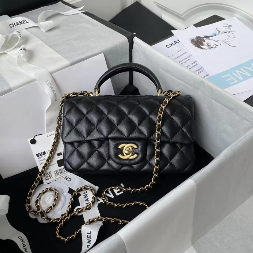 99新 Chanel/香奈儿 Chanel21K黑金芯片手柄大mini 25090059-08