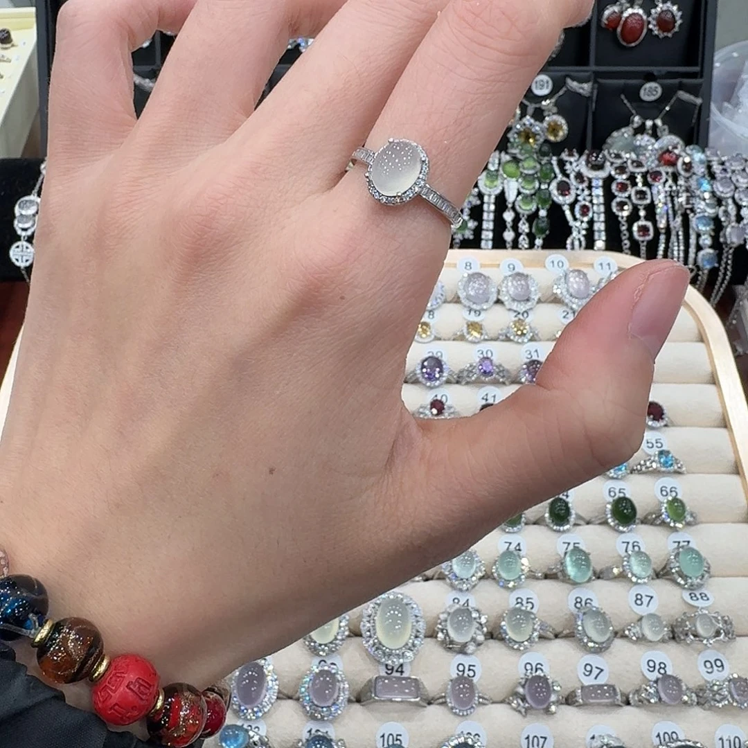 蛇纹石玉银S925镶嵌戒指戒指