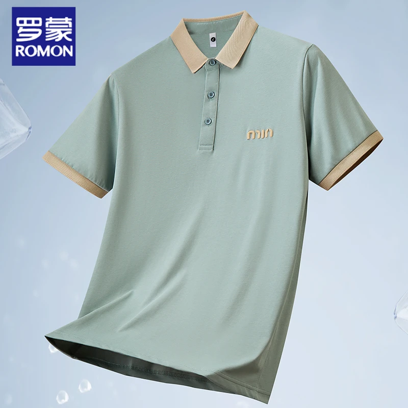 罗蒙男士短袖t恤2025夏季新款简约衣服体桖修身纯色翻领polo衫男