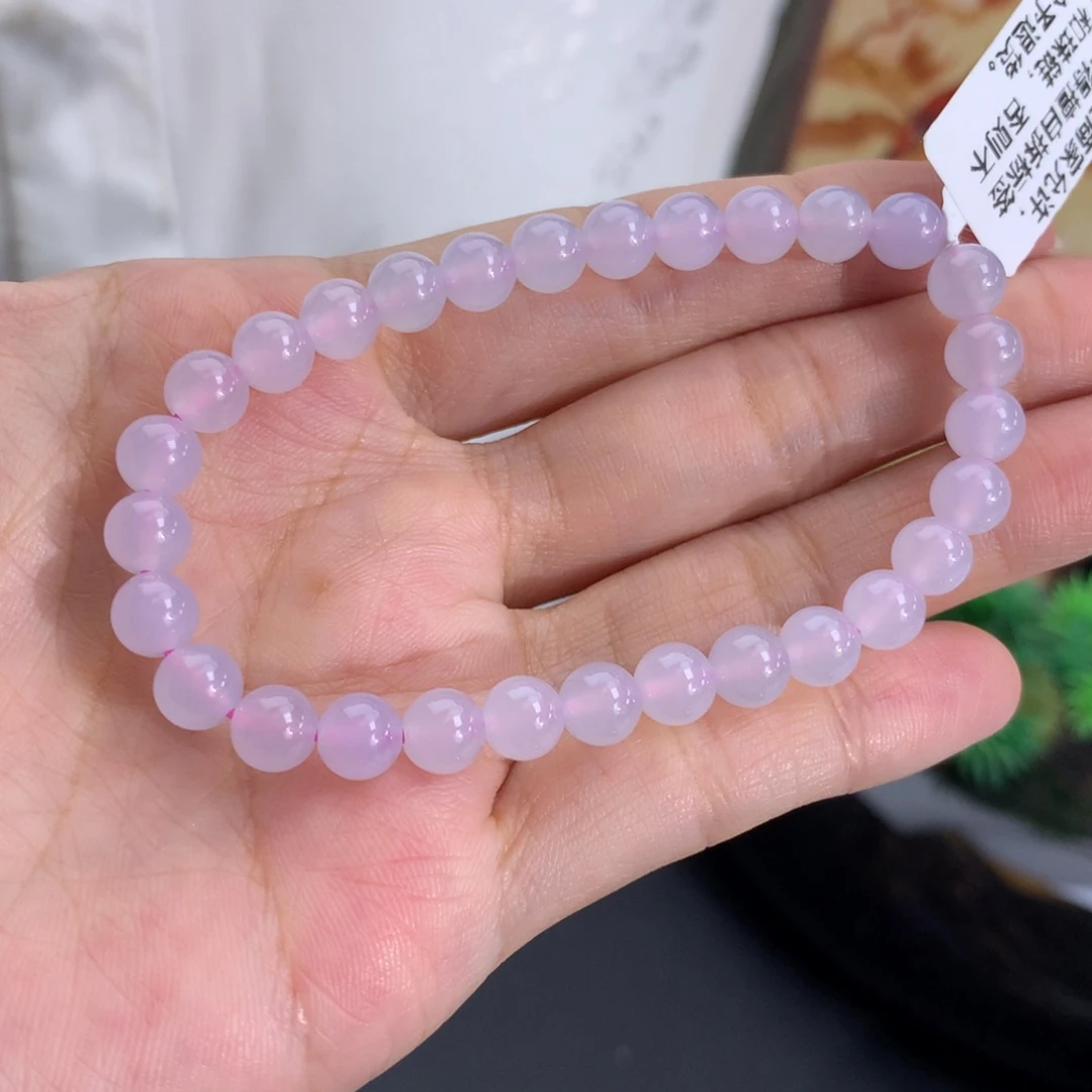 翡翠未镶嵌手串卡6冰胶淡淡粉紫手串