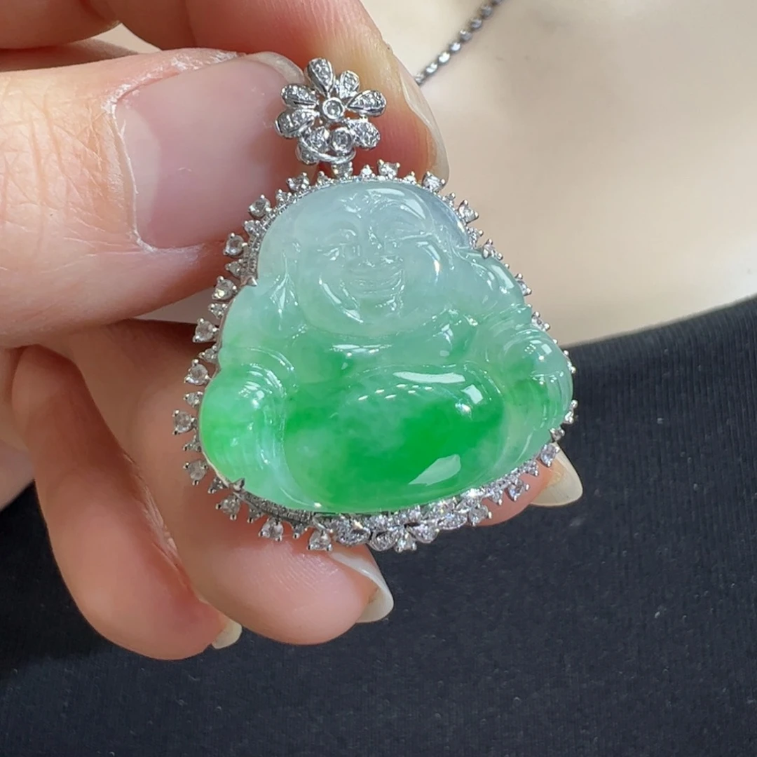 翡翠吊坠(不含链)18K金镶嵌