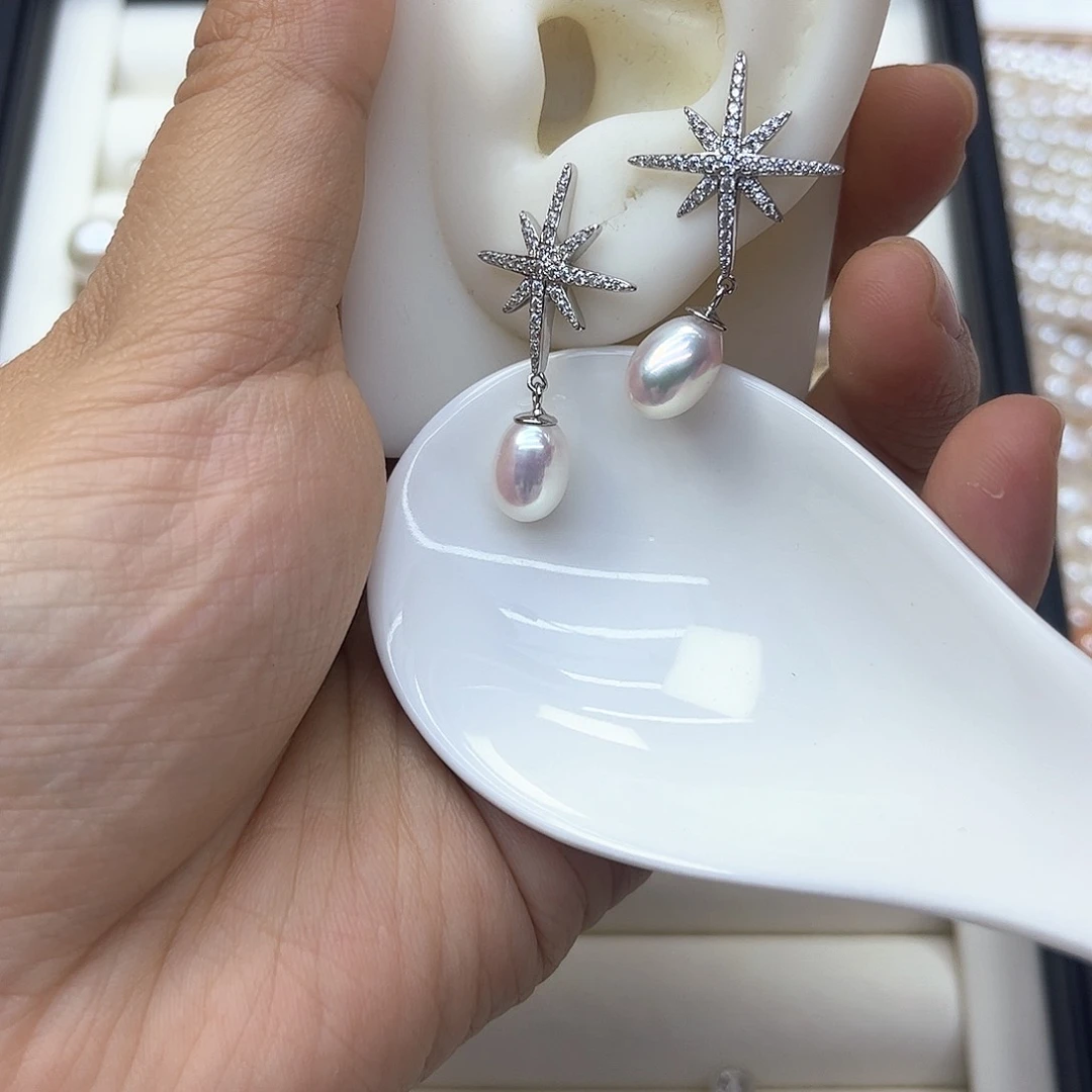 淡水珍珠耳饰银S925镶嵌