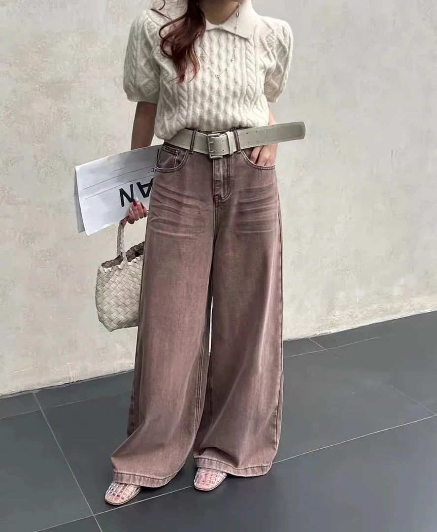 【88007】潮#高腰直筒宽松牛仔裤【配皮带】
