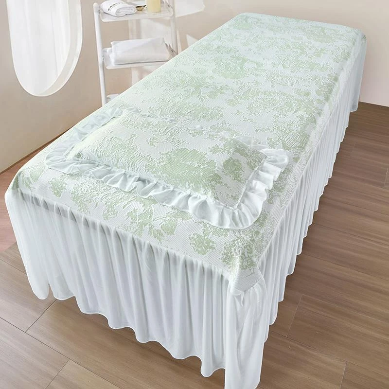 新款美容院凉席高级感美容床罩夏季按摩床凉席带洞口凉感丝高档