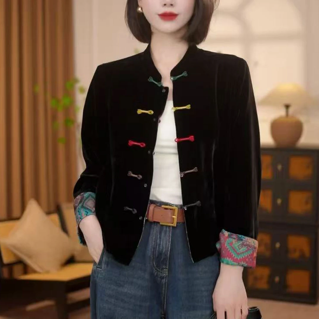 时尚洋气设计感百搭减龄长袖小衫2025秋季新款气质国风印花短外套