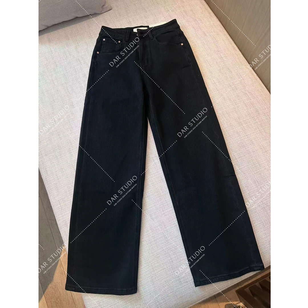 DAR STUDIO 【偏爱小黑裤】2025秋冬厚款磨毛直筒简约百搭牛仔裤