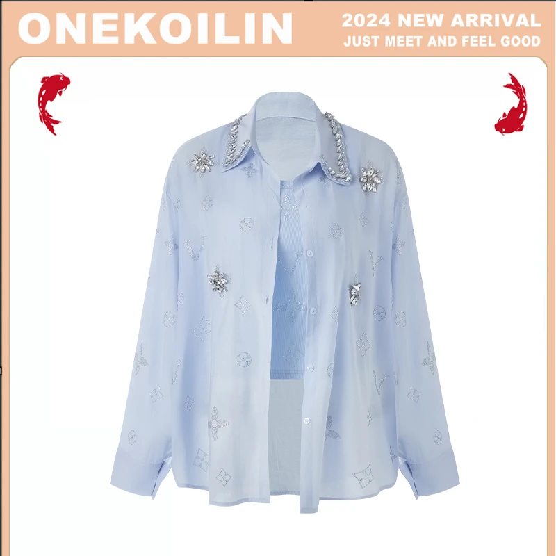 OneKoilin“晴天”设计感天丝烫钻重工衬衣➕背心套装 QTTZ