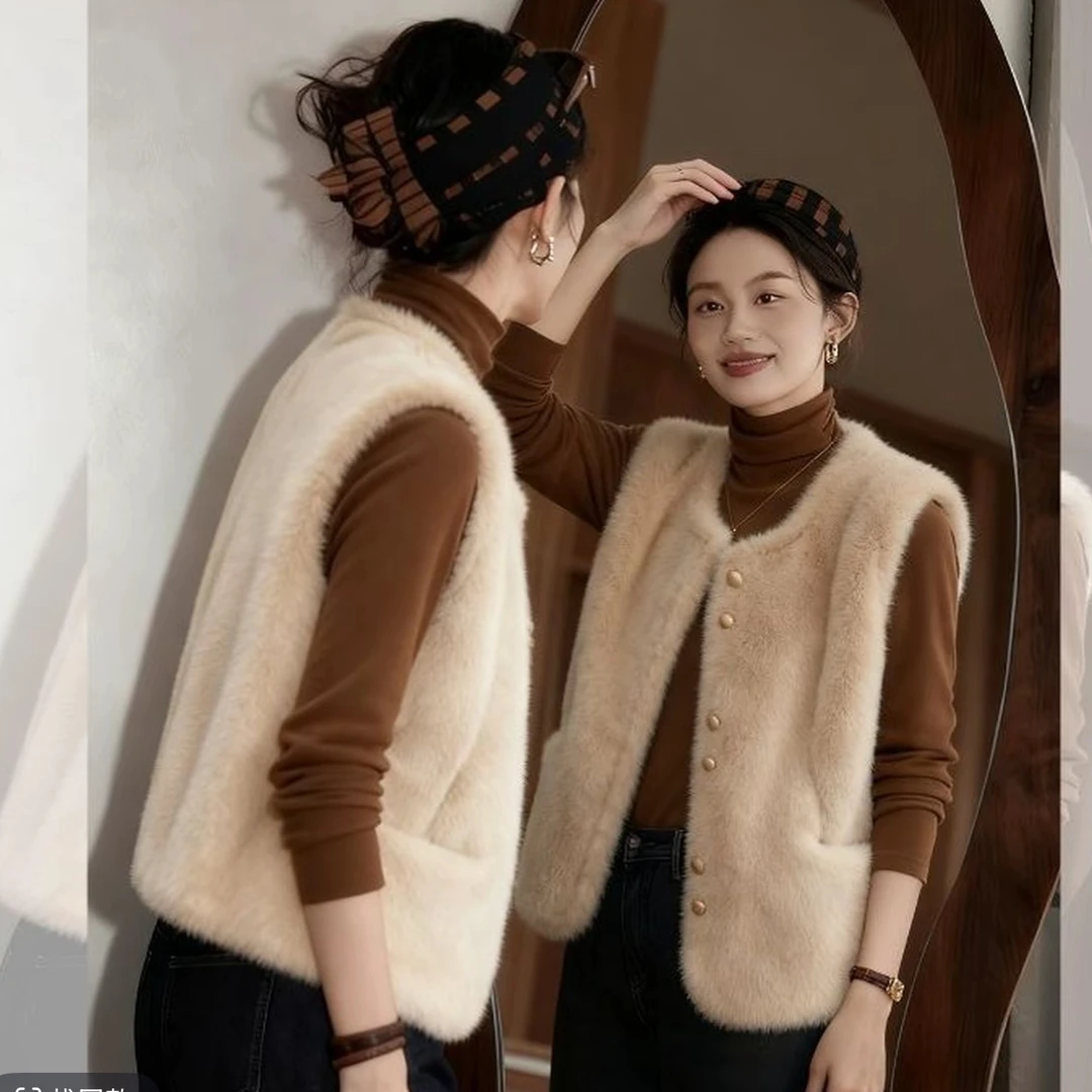 复古高级感毛绒马甲上衣女秋冬2025新款加厚保暖小香风外搭背外穿