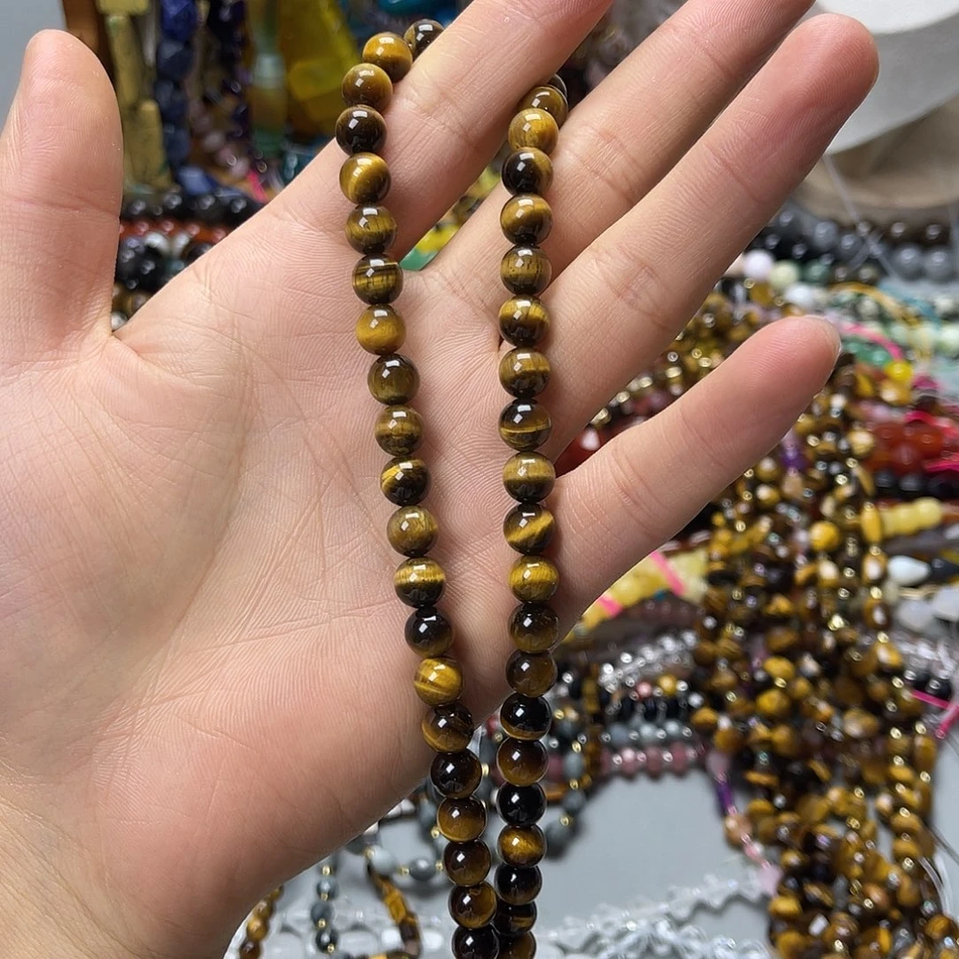玛瑙/玉髓未镶嵌珠宝半成品卡8黄虎圆珠一条
