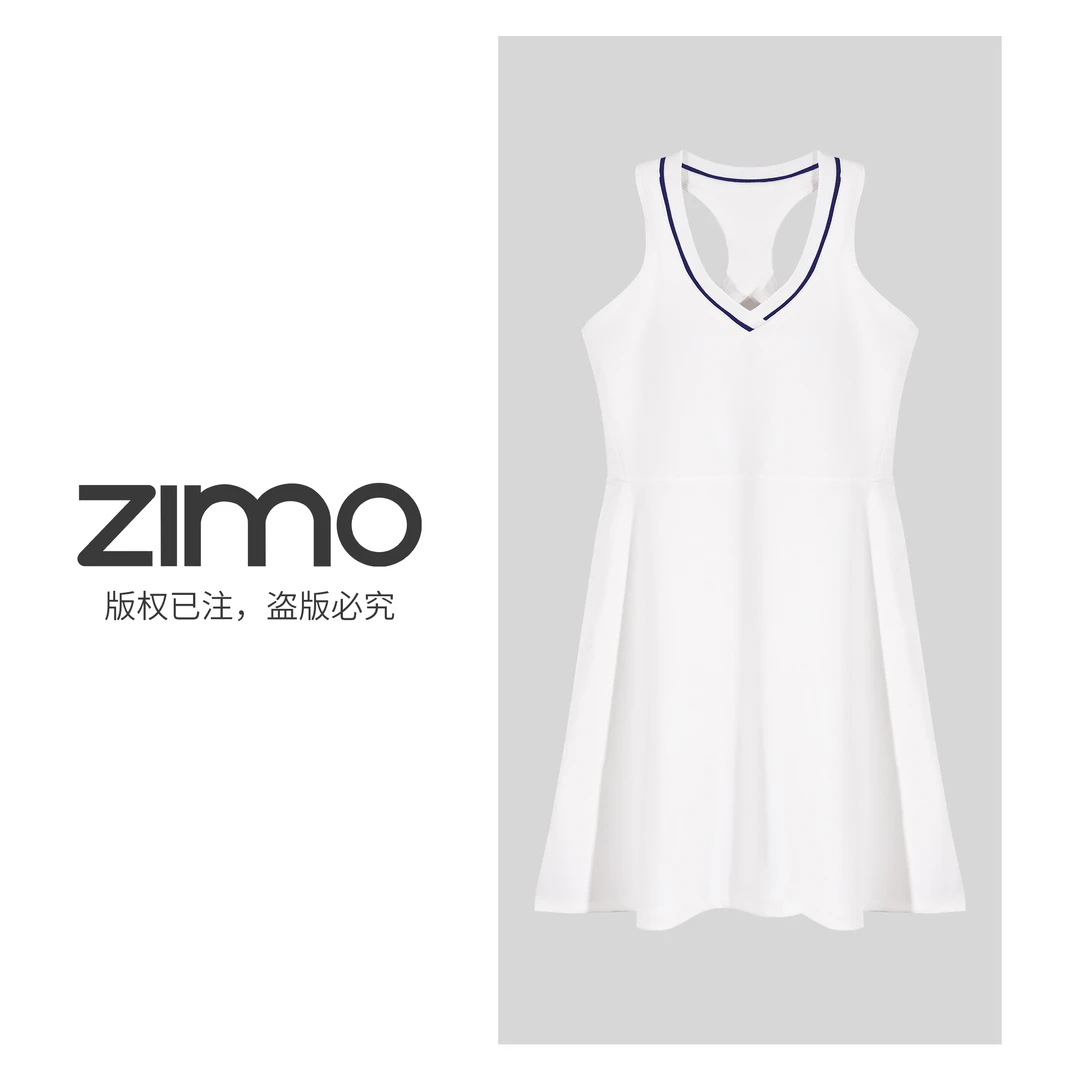空气层女士连衣裙珍珠白+藏青534-zimo-健身裙瑜伽裙外穿YFSK534