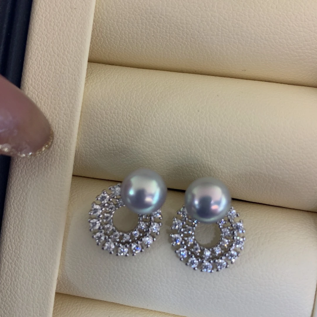 银S925镶嵌海水珍珠耳饰