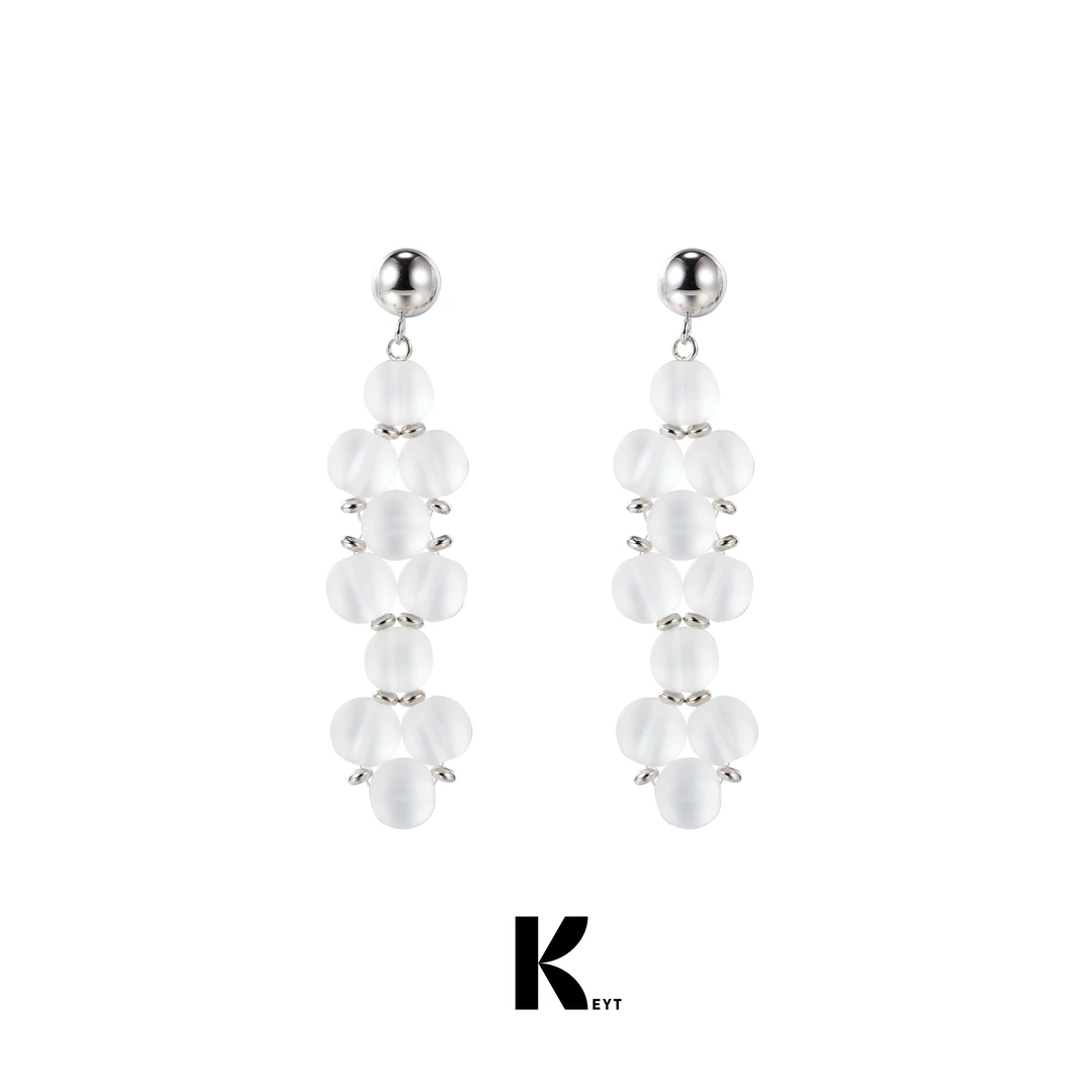 KEYT 铜合金玻璃耳饰 磨砂白色珠珠吊坠耳饰A54【粉丝福利】