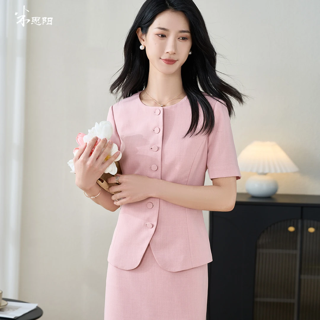 【丽公主专属】2025夏季新款时尚通勤风短袖西装上衣女5Y24BX2898