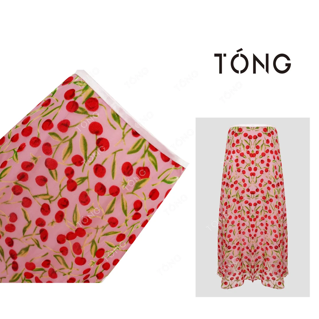 【那一抹红】桑蚕丝烧花定制面料半身裙度假半裙 YQ009