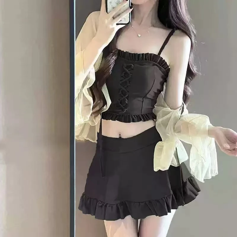泳衣女2025新款分体三件套网红款显白裙式保守显瘦高级感温泉泳装