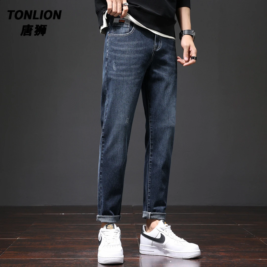 唐狮【简约】秋季韩版潮流牛仔裤男士舒适修身小脚百搭男裤子