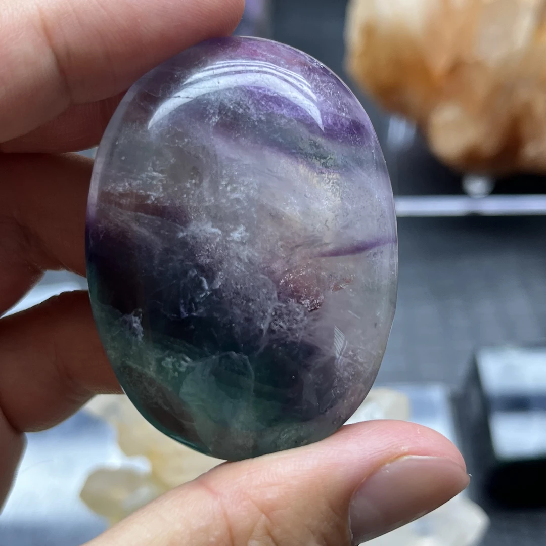 天然紫绿色萤石手把