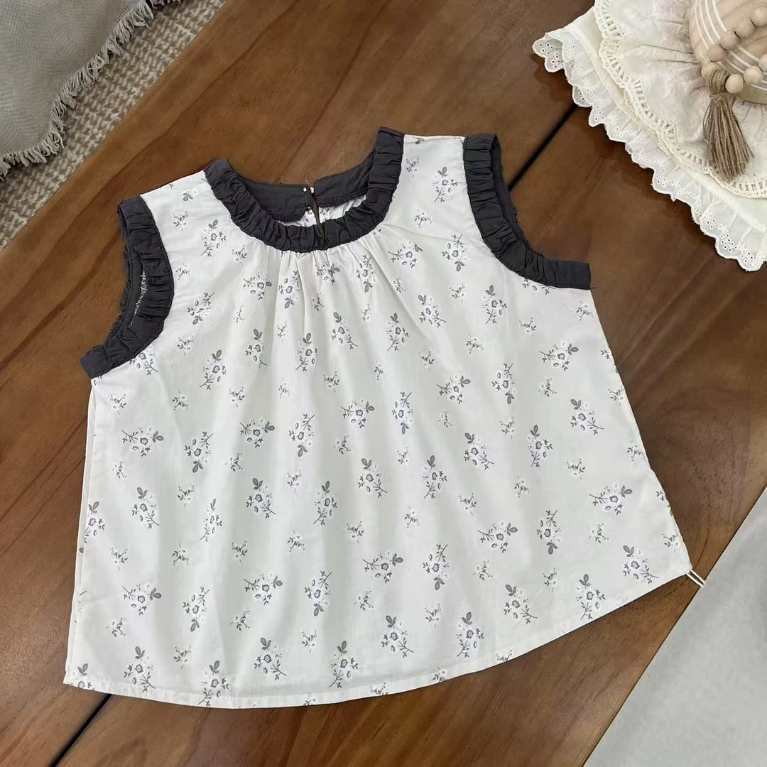 〖姐姐家〗2025夏款儿童萌娃穿搭无袖碎花娃娃衫衬衫xc121 bt342