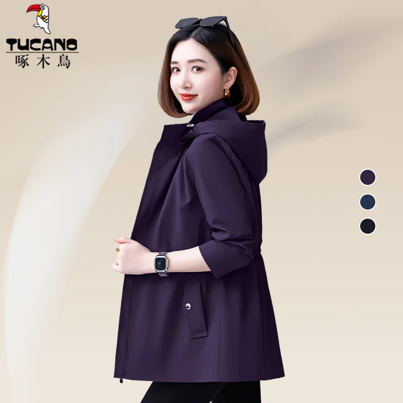 啄木鸟开春风衣外套女款洋气休闲新款春装收腰中长款上衣女遮屁股