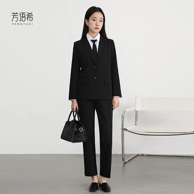 黑色西装套装女2025春秋新款大学生答辩面试职业装学生会正装工装
