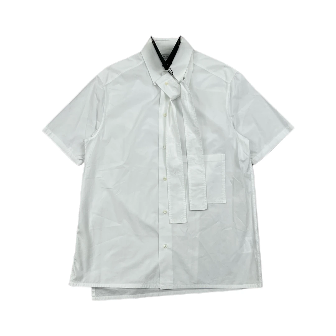 99新 Valentino/华伦天奴 纯色飘带短袖衬衫/尺码40/编号8657