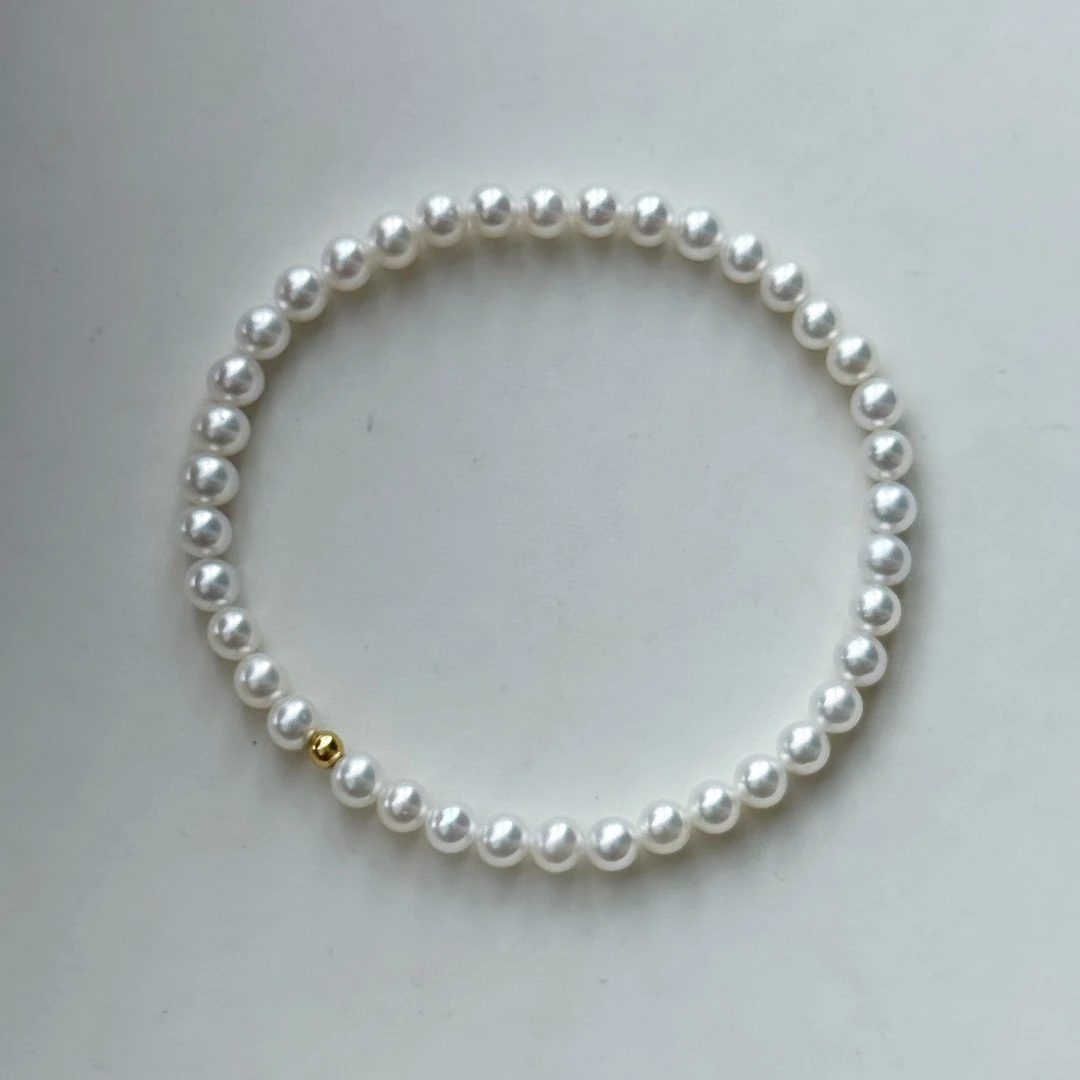 【绎世珠宝】18k金 弹力绳天然小珍珠baby珠手串经典百搭精致4-5mm