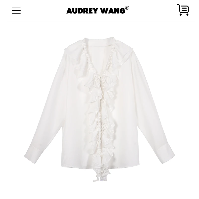 AUDREYWANG那不勒斯假日法式V领不规则荷叶边衬衫11412