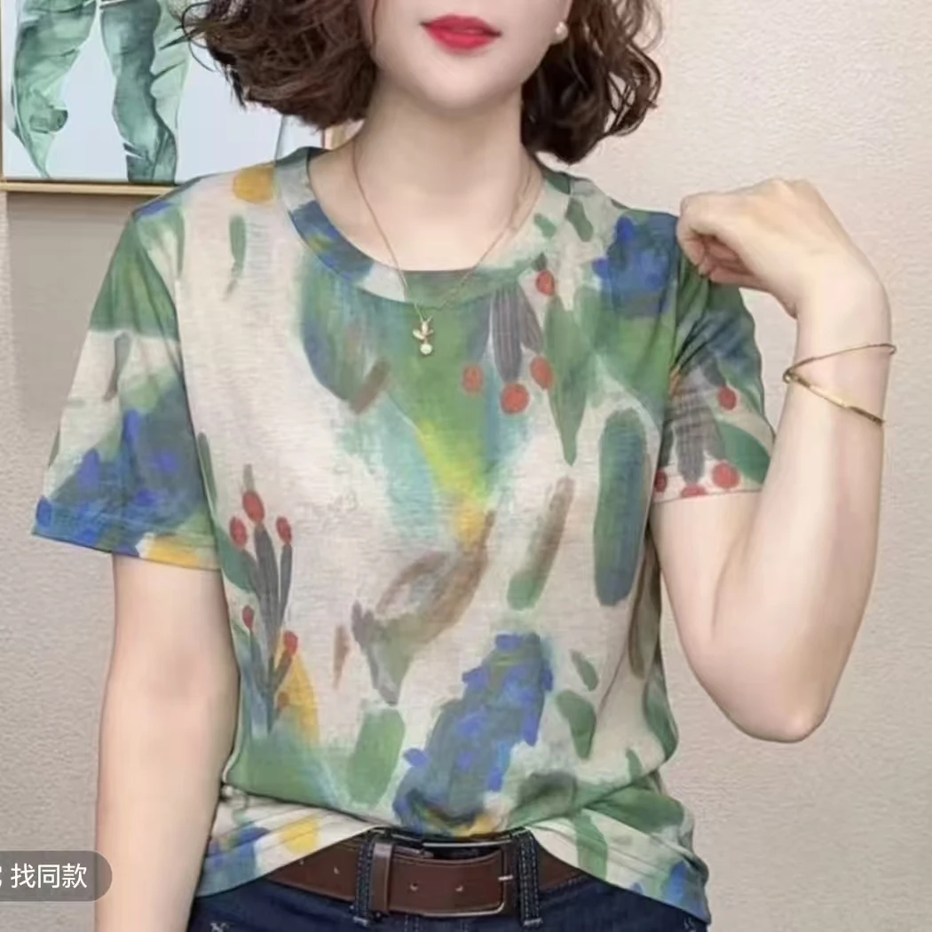 2025气质百搭减龄显瘦圆领短袖新款时设计感T恤#2225