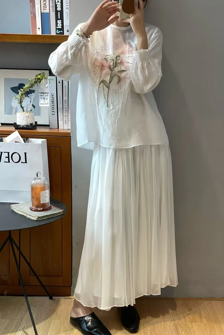 【孤品】连衣裙白色显瘦时尚优雅潮流欧美风气质百褶百褶显瘦