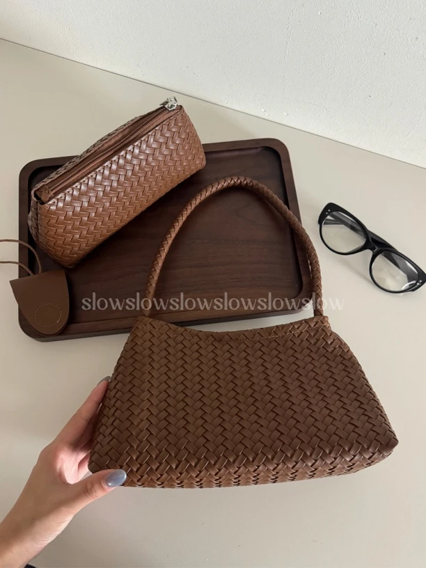 法式单根编织简约风磁扣单肩包小方包山本风度假风