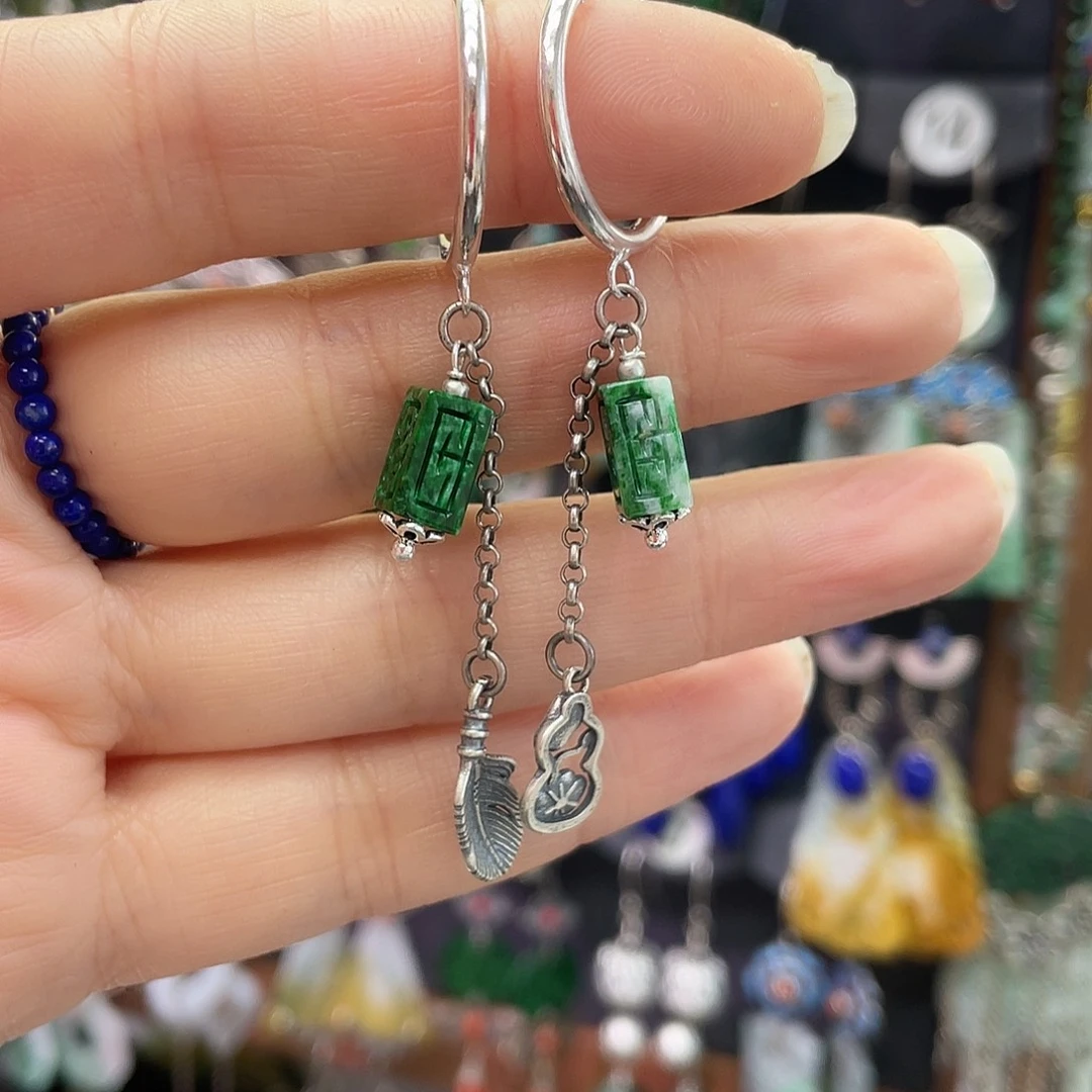 阿***玲翡翠银S925镶嵌耳饰081hjjh