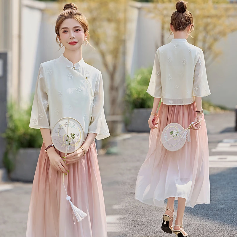新中式国风刺绣复古提花套装裙女2025夏季新款设计感半身裙两件套