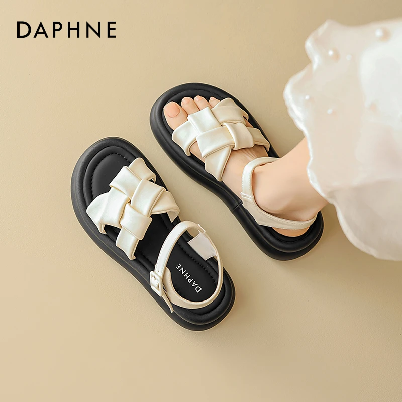 达芙妮厚底凉鞋女夏季踩屎感爆款2025沙滩凉拖编织外穿高级感zcck