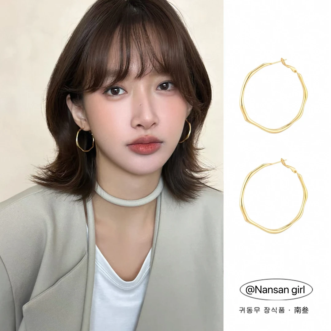 铜合金耳饰 925银针金色耳环圈圈气质大耳圈夸张耳饰高级感耳钉女