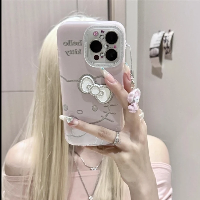 闪粉镜框KT立体蝴蝶结适用苹果16promax手机壳iPhone15promax新款