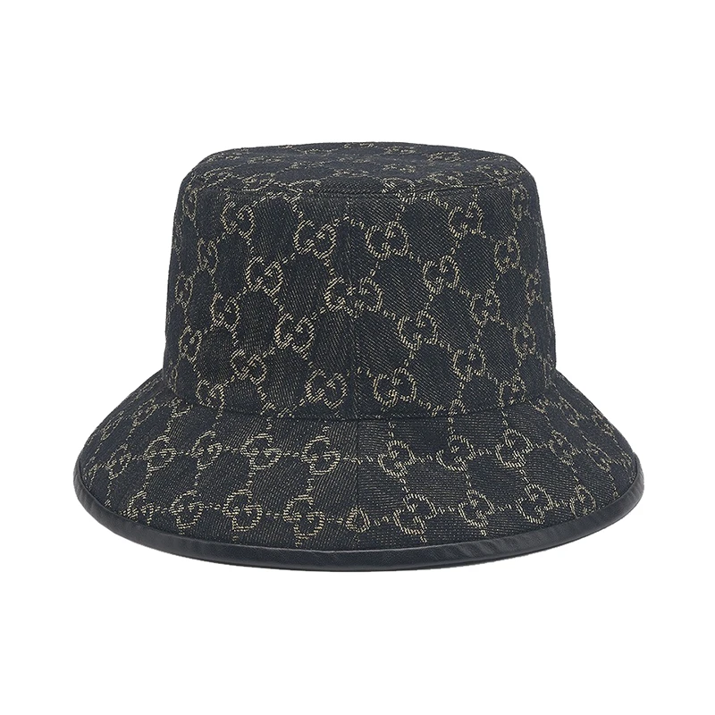 GUCCI古驰 男女通用黑色棉质品牌GG老花logo牛仔渔夫帽 经典时尚