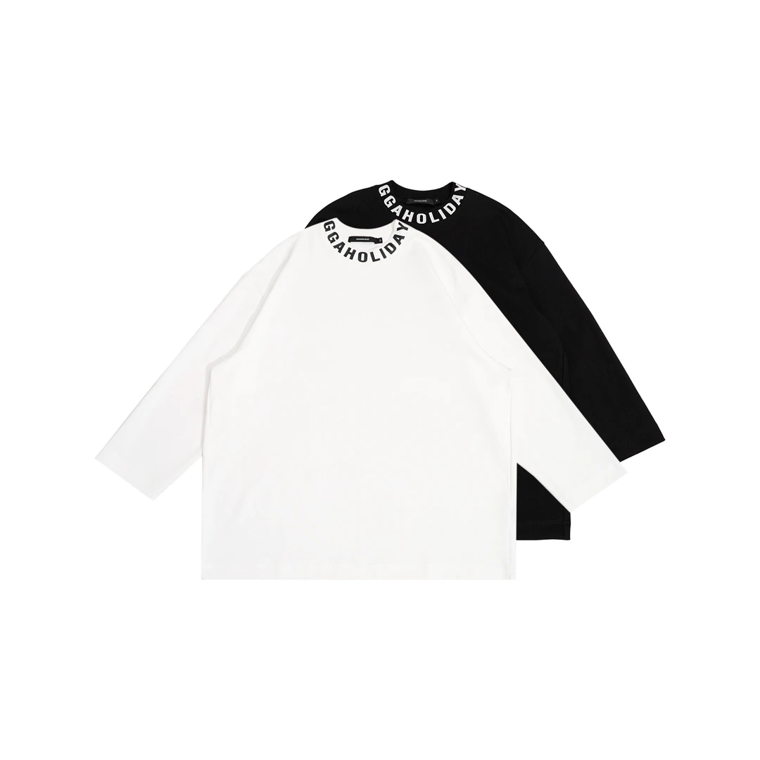 GGAHOLIDAY时尚休闲潮流宽松舒适圆领套头长袖情侣T恤上衣-151164