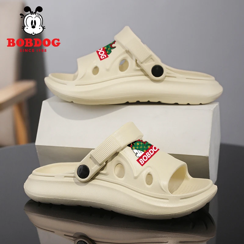 巴布豆室外休闲风儿童男女透气夏季防臭厚底一字拖拖鞋居家防滑