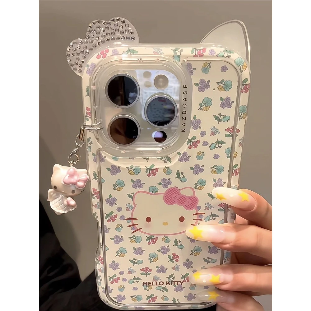 韩系ins碎花kitty蝴蝶结钻适用苹果16手机壳iphone15promax新款14