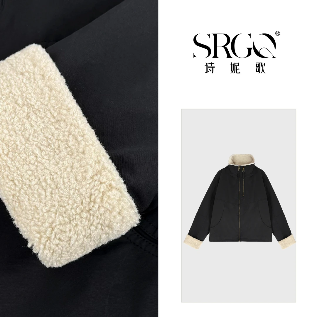 诗妮歌24AW定制 | 【自然卷】翻领短款外套 冬季休闲拼接双拉链