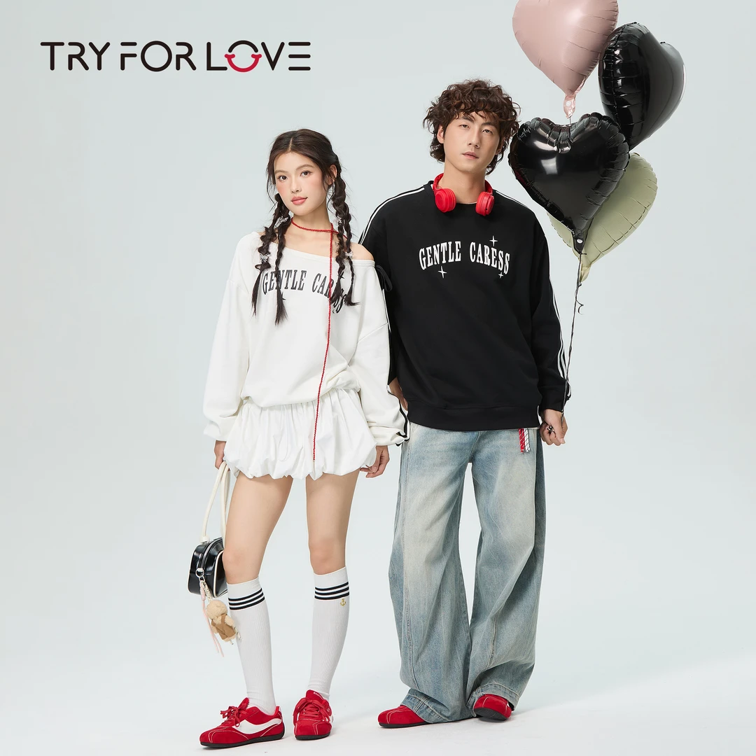 TRYFORLOVE秋季新款斜肩长袖卫衣裙宽松显瘦秋冬新款情侣一衣一裙