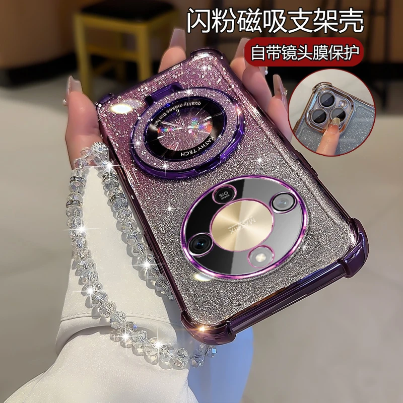 适用新款荣耀X70手机壳网红奢华honorx70四角防摔MTN闪粉AN00软壳