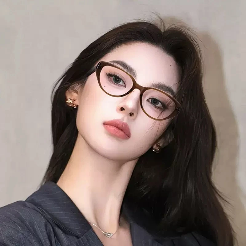 网红复古猫眼眼镜女配度数近视素颜神器方圆脸防蓝光眼镜镜架