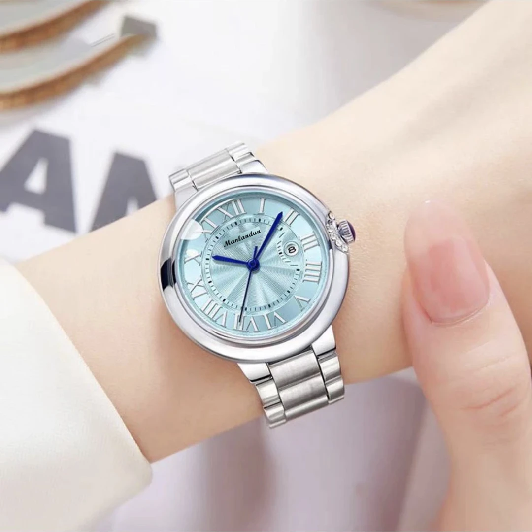 清水蓝全自动飞陀手表透底机芯钢带日历腕表气质女款8007蓝色