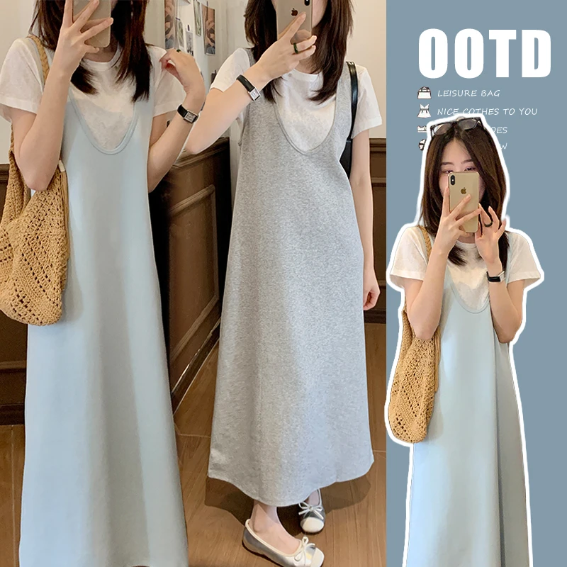 孕妇装春夏新款时尚宽松慵懒甜美夏季舒适百搭休闲孕妇连衣裙套装