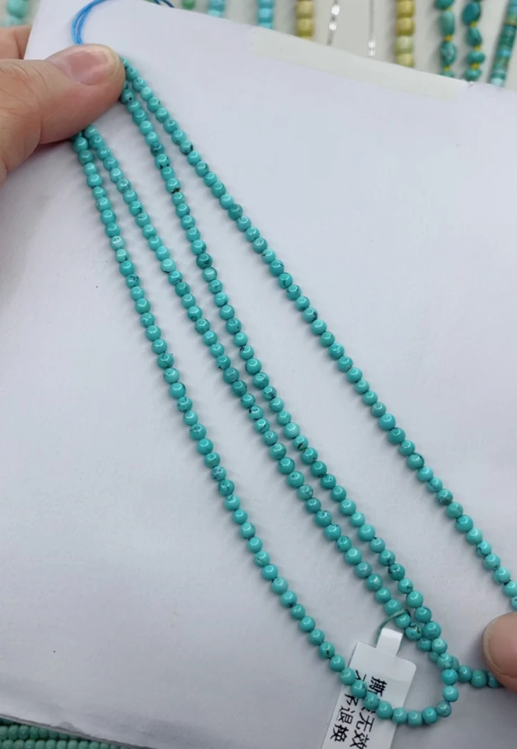 天然原矿绿松石米珠链卡3+