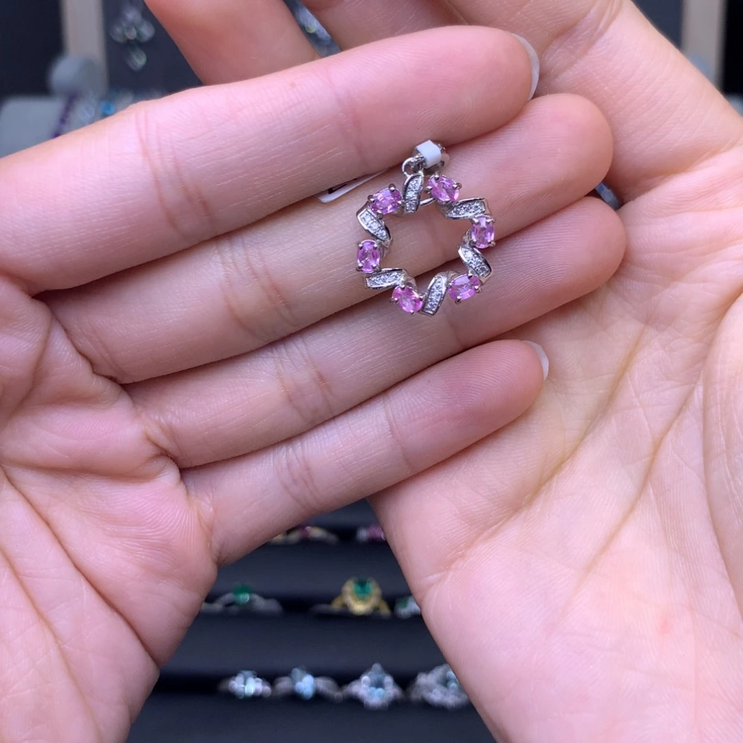 彩色蓝宝石吊坠(不含链)银S925镶嵌.*.