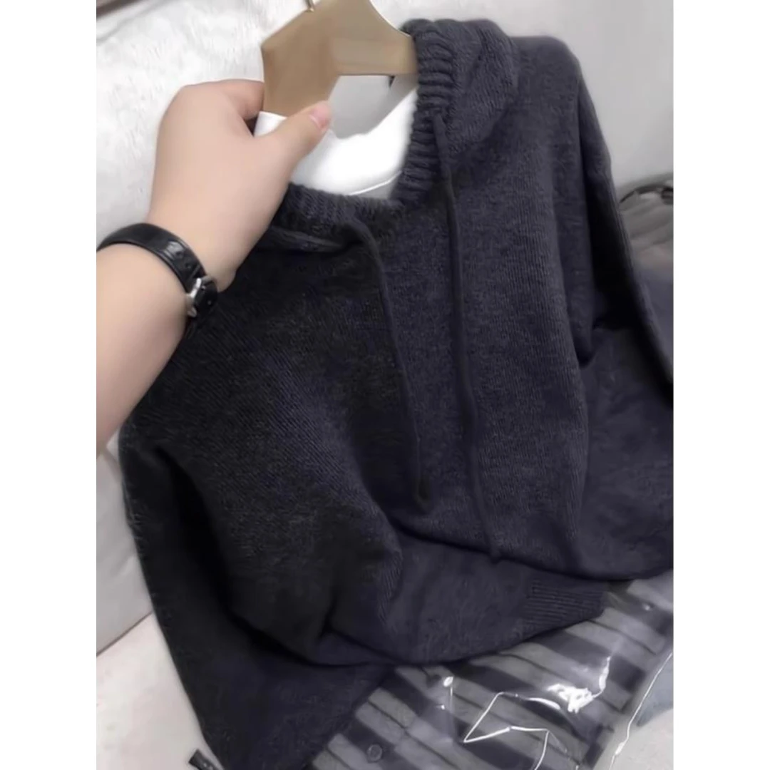 2025年冬季新款女装休闲百搭简约连帽针织衫高级小众穿搭百搭上衣