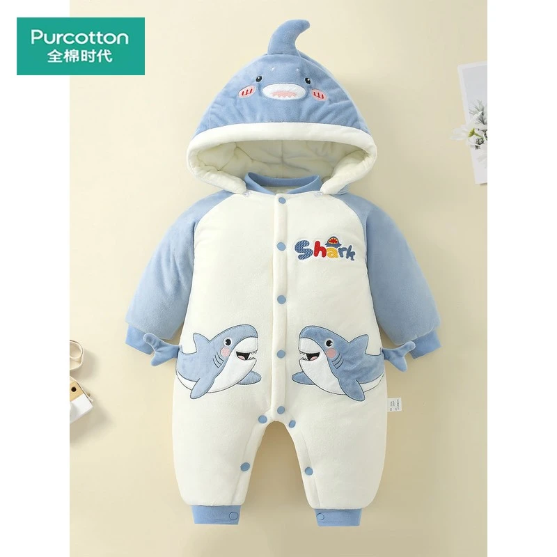 全棉时代新生婴儿衣服秋冬季保暖宝宝连体衣棉服加厚加绒外出抱衣