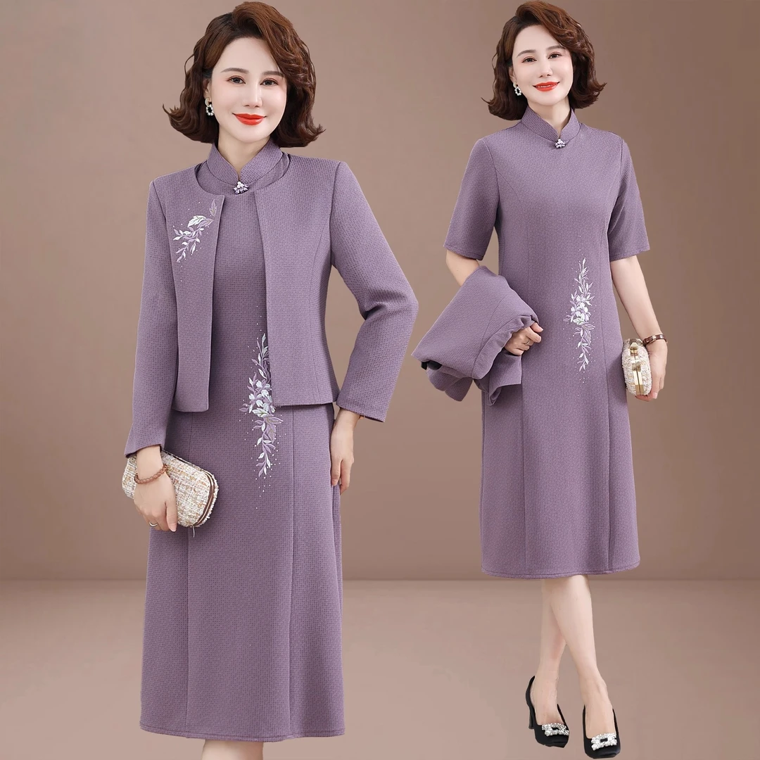 五一喜婆婆婚宴装2025新款礼服中老年女高贵妈妈春装连衣裙两件套